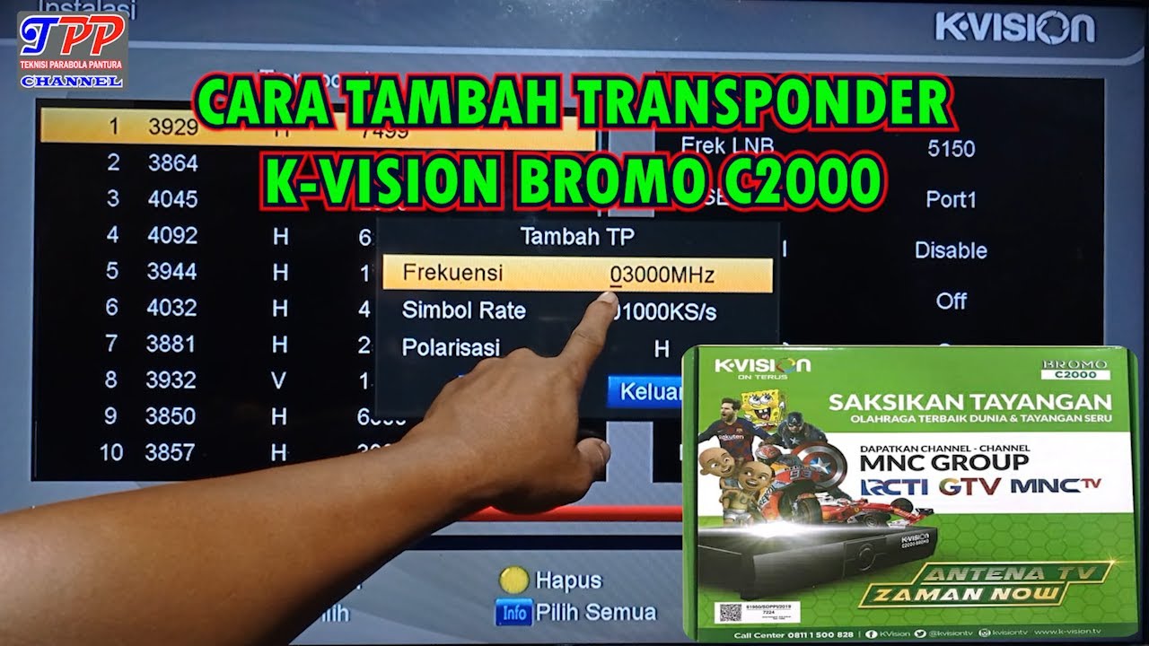 Cara menambah transponder / frekuensi baru pada receiver k vision bromo