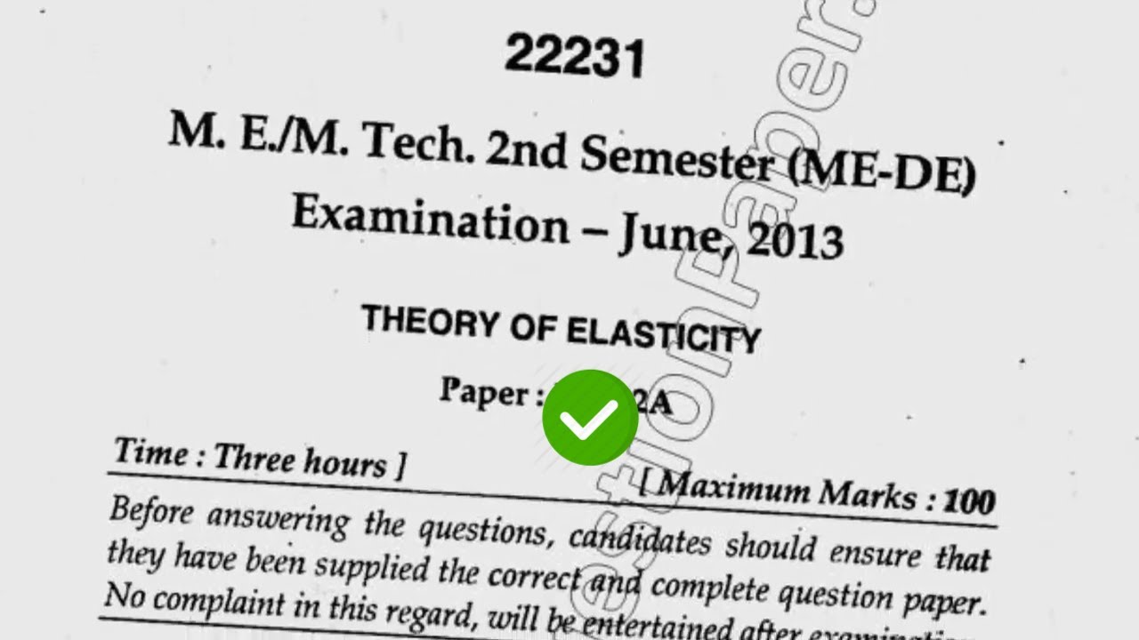 2013 Mdu MTech MAE 2nd Sem Theory of Elasticity Question Paper - YouTube