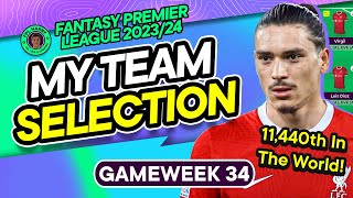 MY FPL GW34 TEAM SELECTION! | Sell or keep Haaland + Palmer? 🤔| Fantasy Premier League Tips 2023/24