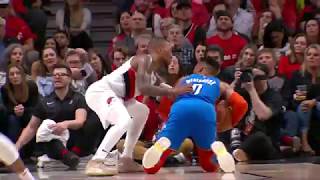 Russell Westbrook \& Damian Lillard Getting Heated in Game 2 | Thunder vs Blazers | 2019 NBA Playoffs