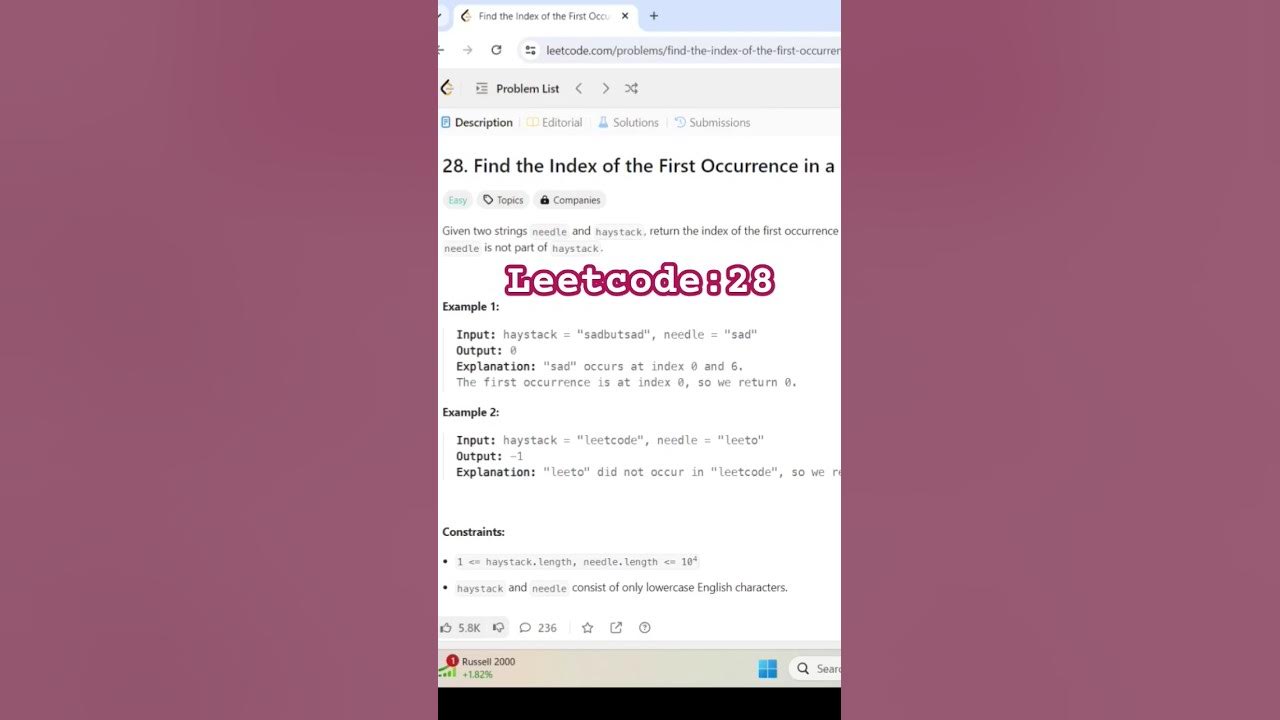 Best solution Leetcode Q 28 Index First occurence #leetcode# ...