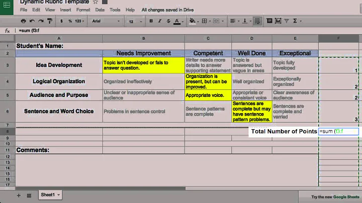 Calculating the Final Grade with a SUM Formula
