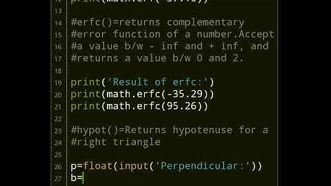 Math functions in #python #Part11  #erf( )  #erfc( )  #hypot( )