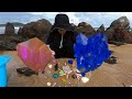 Crystal stone/color/quartz/blue crystal/surprise purple crystal in the beach