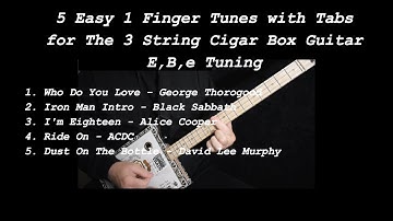 5 Easy 1 finger Riffs - 3 String #cigarboxguitarlesson "No Chat" EBe tuning - beginner with Tabs