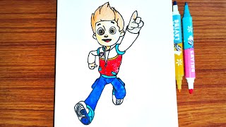 Ryder Action Pose Drawing &amp; Coloring Tutorial 🔥 | Easy PAW Patrol Art for Kids 🎨