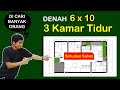 Denah rumah 6x10 kamar tidur 3   sirkulasi sehat