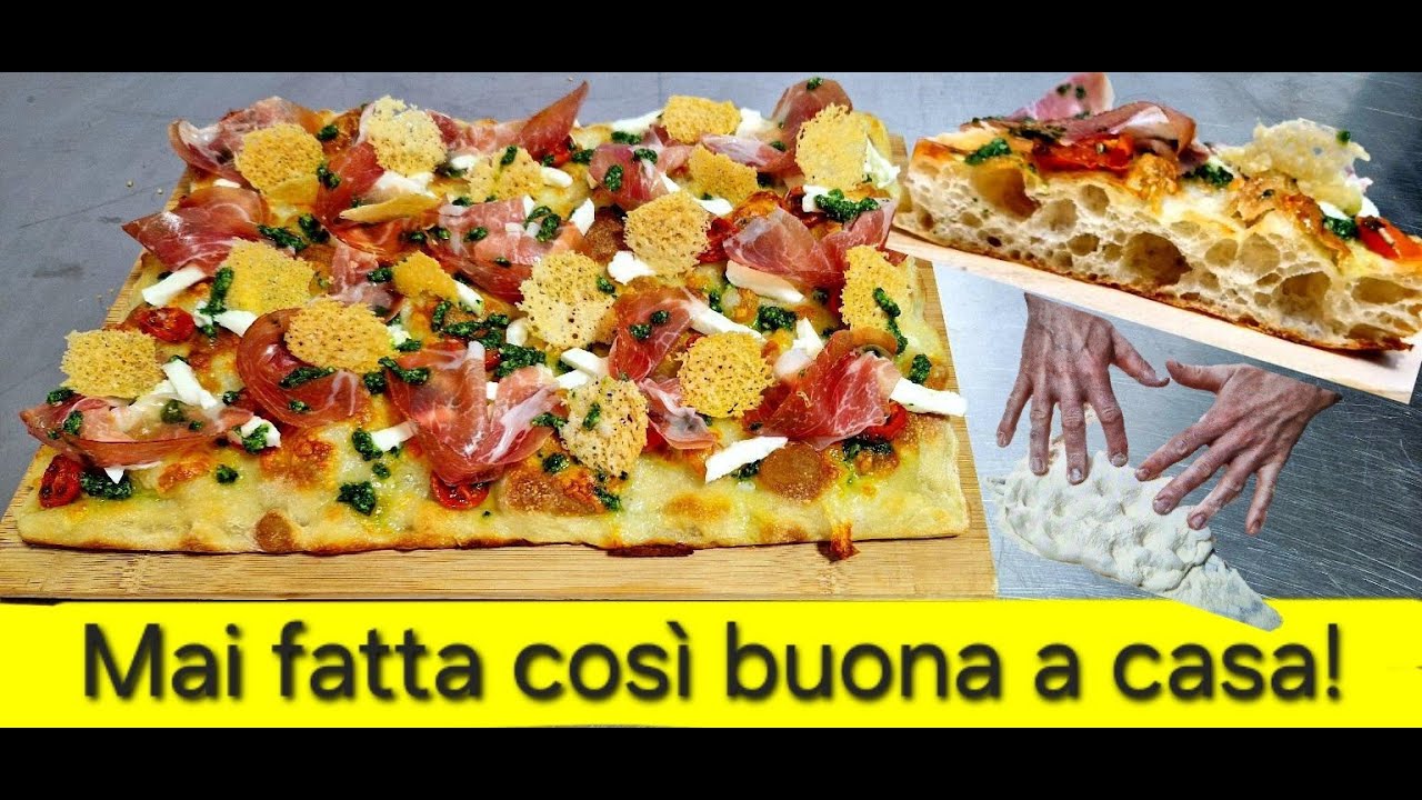 PIZZA IN TEGLIA fatta in casa alta idratazione e super alveolata! croccante e soffice! 48H