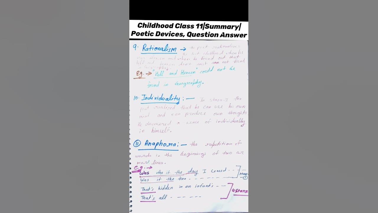 childhood-class-11-summary-question-answer-englsh-youtubeshortsindia