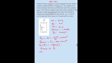 A block of mass 10 kg is in contact against the inner wall of a hollow cylindrical drum of radius 1