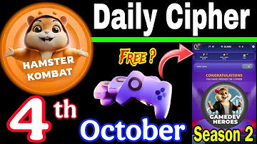Hamster Kombat GameDev Heroes 🎮| 4 October Daily Cipher 🧩 Season 2
