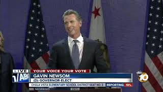 Gavin Newsom gives Election Day speech, blasts Trump