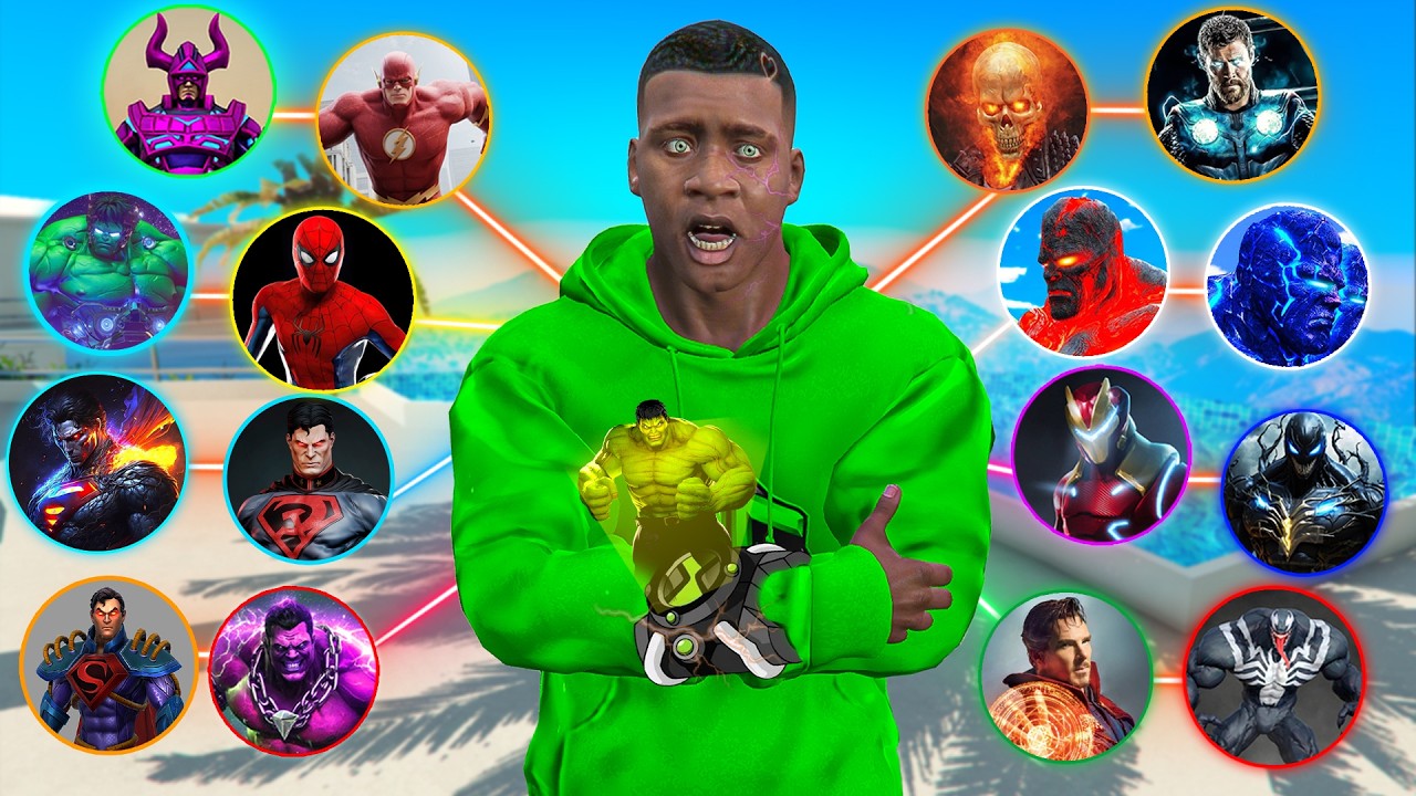 Franklin Try New Avengers Ben 10 Watch And Become Superhero in GTA 5!