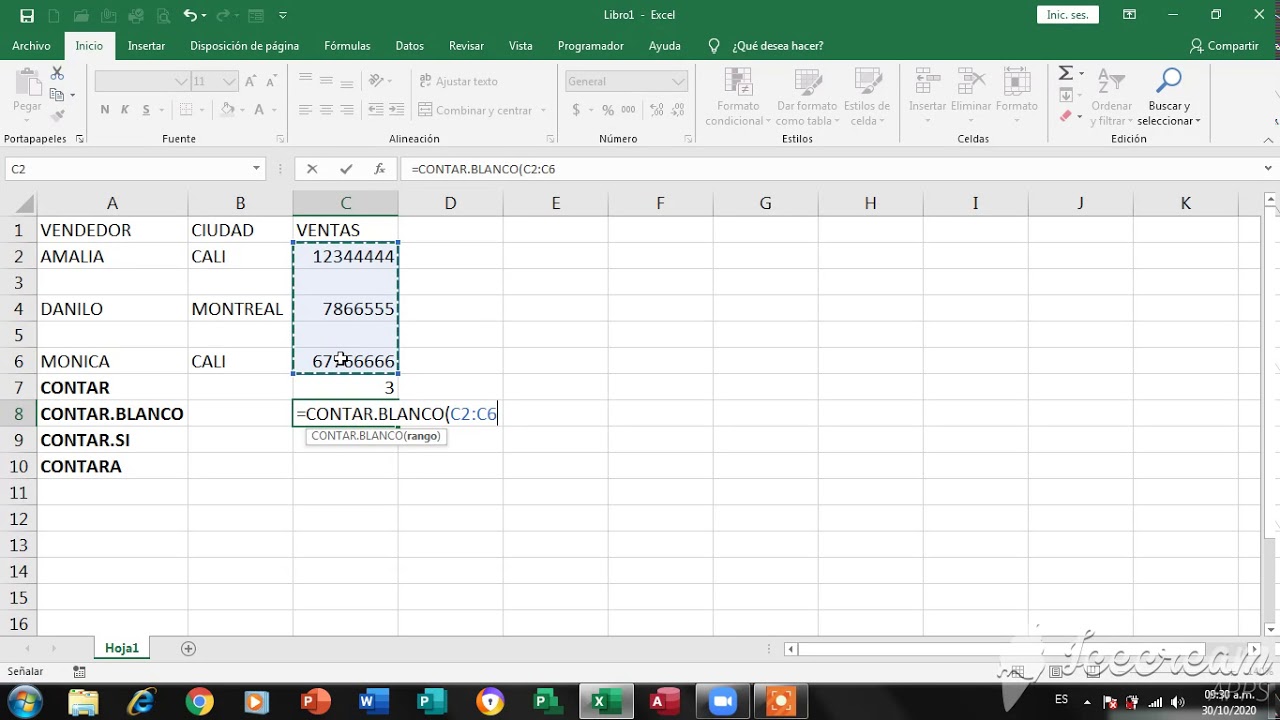 FUNCION CONTAR EXCEL - YouTube