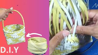 how to make a double woven cross basket from strapping rope