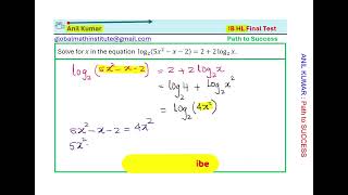 Solve Logarithmic Equation log_2⁡(5x^2-x-2)=2+2 log_2⁡x IB HL Math Exam Practice