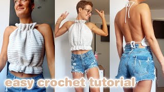 CROCHET SUMMER TOP TUTORIAL | how to make a crochet crop top | crochet halter top screenshot 4