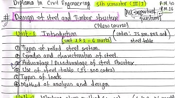 Design of Steel and Timber structure||5th sem.||Diploma Engineering||Important questions new course