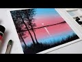 Easy Moonlight Landscape Acrylic Painting | Simple Acrylic Painting For Beginners