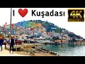 KUŞADASI TURKEY | SEASIDE CITY CENTER WALKING TOUR | 4k UHD 60fps | March 2022