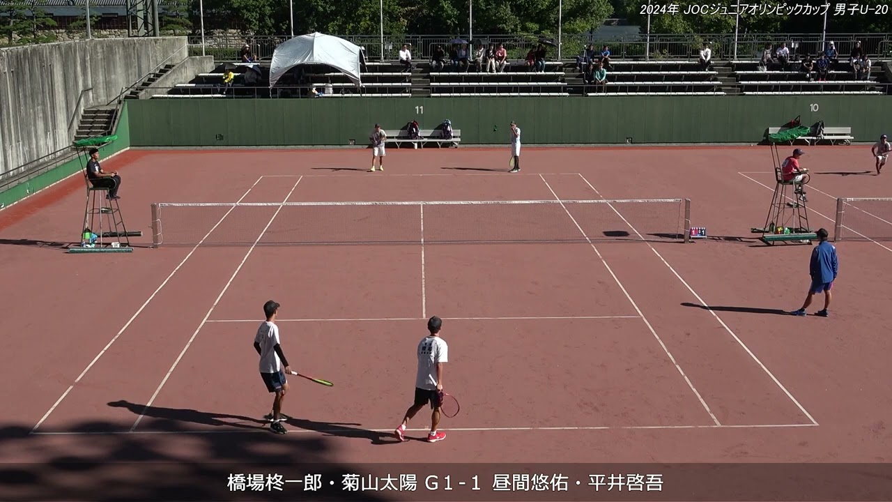 2024年 全日本ジュニアソフトテニス選手権大会 男子U-20 ダブルス 1回戦 橋場柊一郎・菊山太陽(法政大学) 対 昼間悠佑・平井啓吾(木更津総合高校・上宮高校)