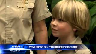 Steve Irwin's son feeds his first crocodile