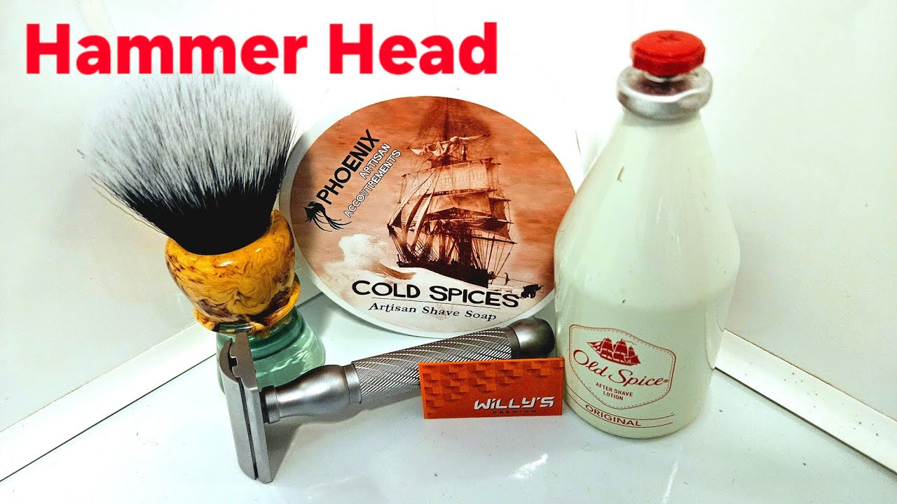 ⁣Pearl Hammer Dual Razor. P.A.A. Cold Spices Shave Soap. Old Spice Aftershave. Yaqi Cavern Brush.