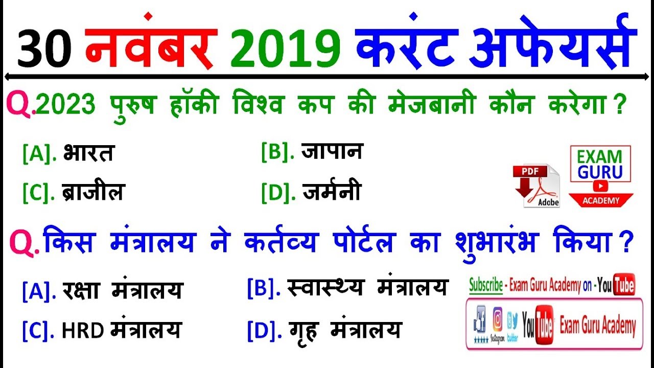 30 November 2019 Daily Current Affairs MCQ | For - All Comptitive Exams ...