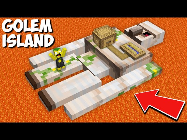 How to SURVIVE ON BIGGEST GOLEM ISLAND IN THE MIDDLE OF LAVA in Minecraft ? HUGE IRON GOLEM ! class=