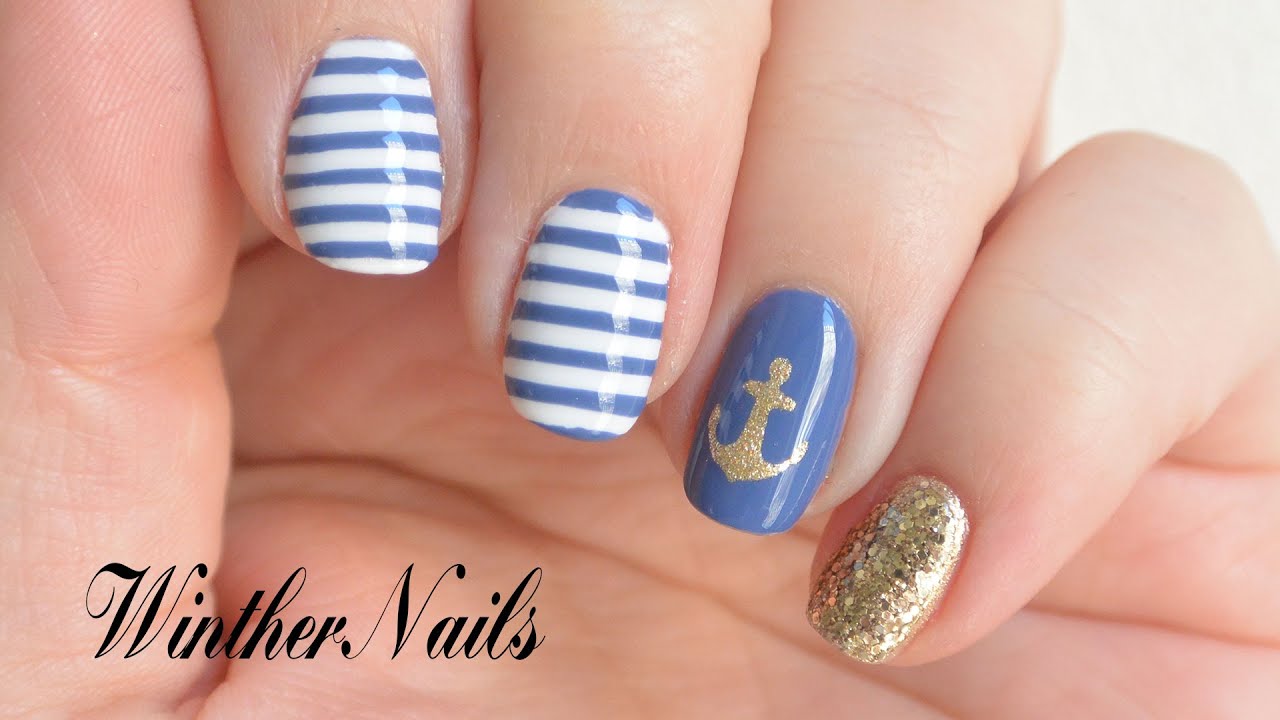 5. Navy Blue and White Nautical Nail Designs for Summer - wide 11