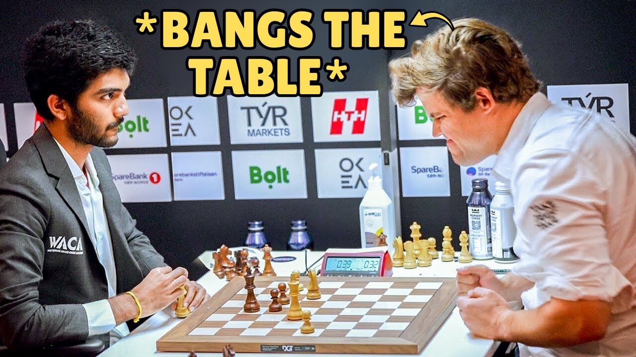Magnus Carlsen Bangs The Table After Losing Against Gukesh
