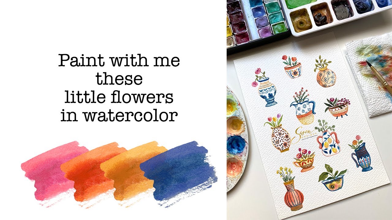 Painting little flowers on cute little pots YouTube