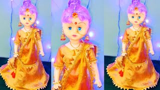 Golden lehenga for doll by cutting and stitching/Doll dress design/Design Doll