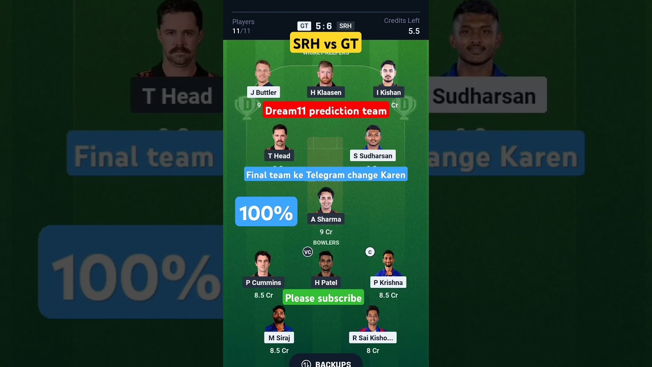 SRH VS GT  pitch report dream11 team. 