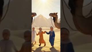 "Desert Camel Ride Adventure with Family: A Stunning 3D Scene of Bonding in the Golden Sands"
