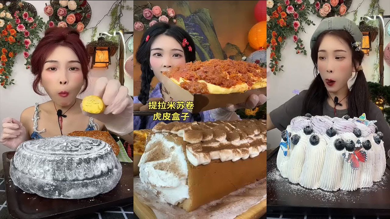 Asmr Crepe Roll Cake, Mochi, Crepe Cake, Container || Kwai Dessert Eating Video