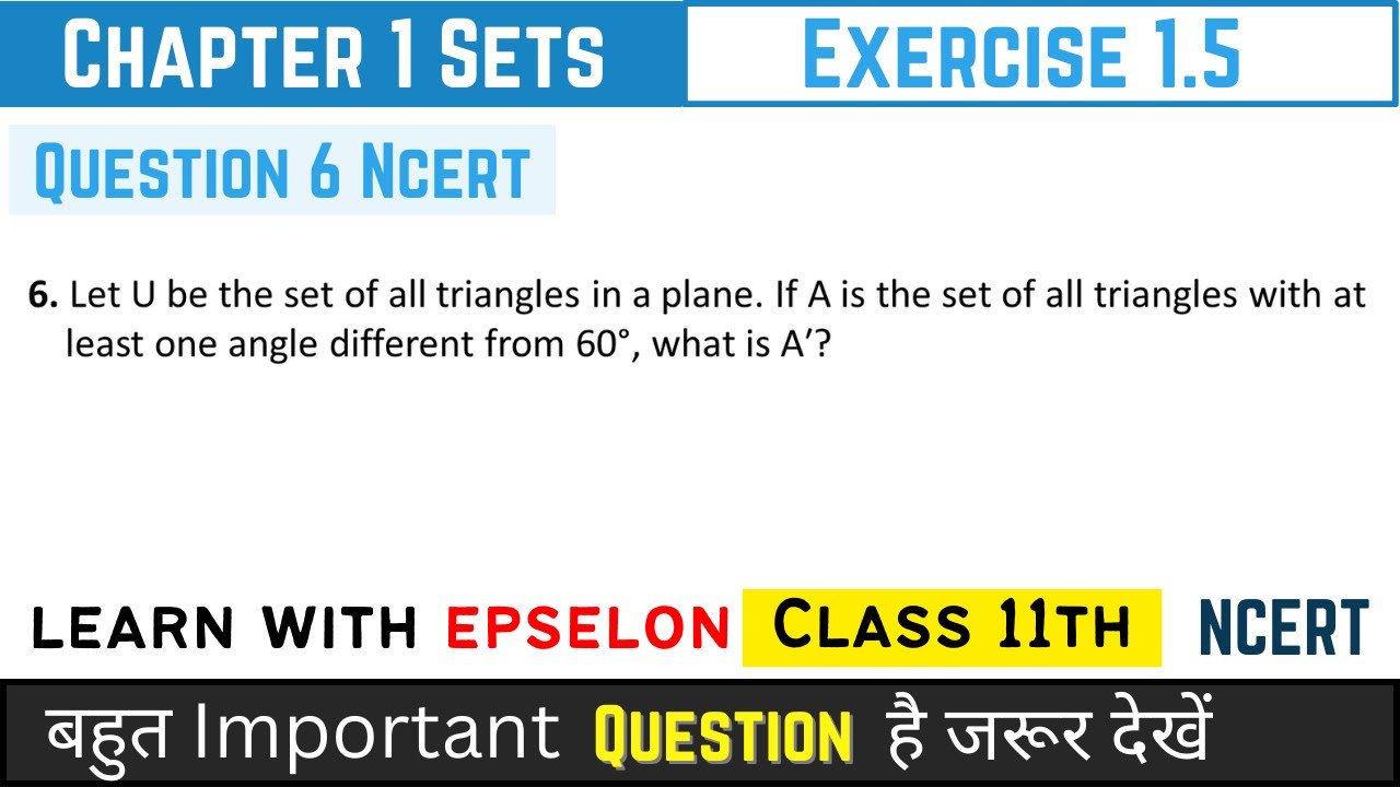 Class 11th Maths | Chapter 1 Sets | Exercise 1.5 Q6 | NCERT Solution ...