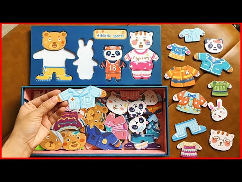 GHÉP HÌNH THAY QUẦN ÁO CHO GIA ĐÌNH GẤU MÈO THỎ - Dress the teddy bear, rabbit, cat (Chim Xinh)