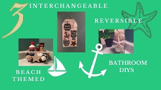 3 Dollar Tree Reversible/Interchangeable Beach Themed Bathroom  DIYS