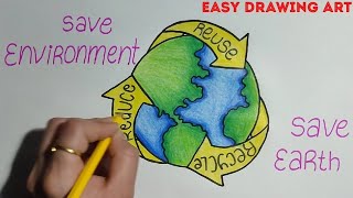 how to make recycle reuse reduce poster drawing || save earth save environment 3R farmula drawing