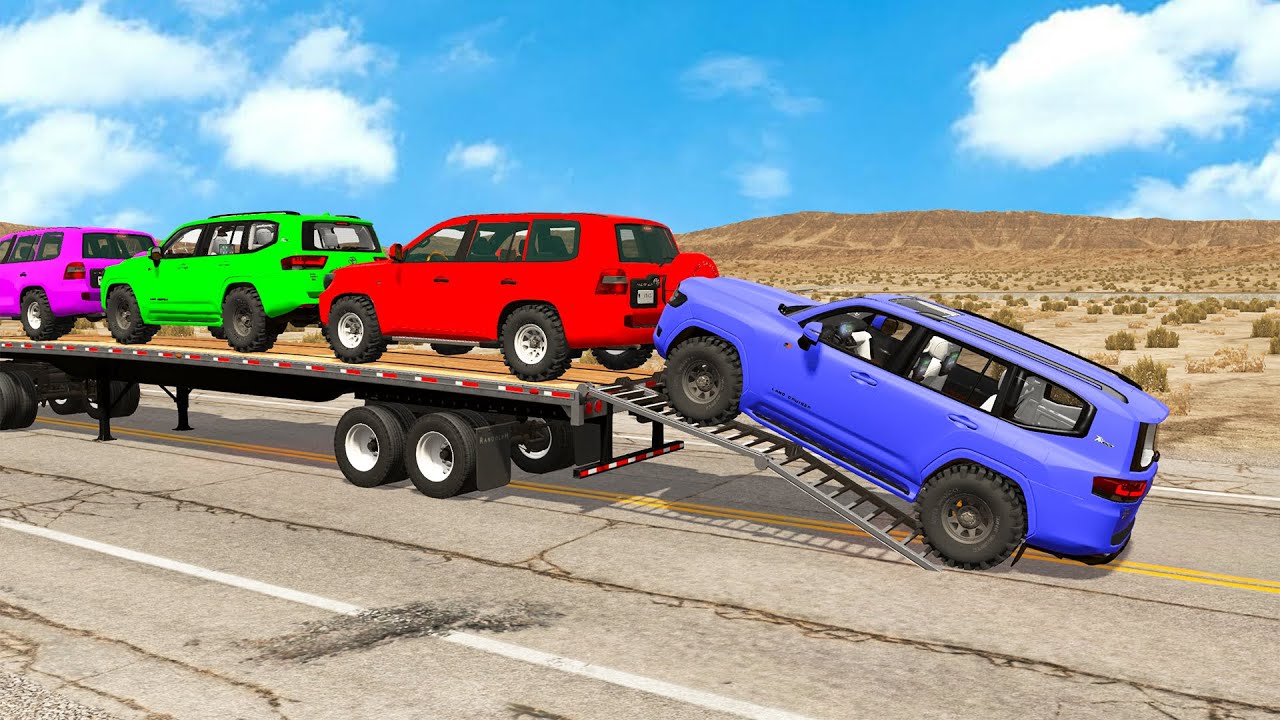 Flatbed Truck Mcqueen | Transportation with Truck - Pothole vs Car #8 - BeamNG.Drive
