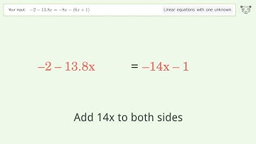 Linear equation with one unknown: Solve -2-13.8x=-8x-(6x+1) step-by-step solution