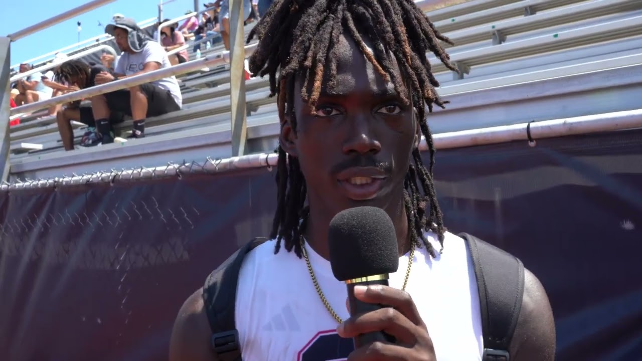Waden Charles, Miami 2025 WR Commit, talks with Marcus Benjamin at Battle of Broward 7on7 tournament