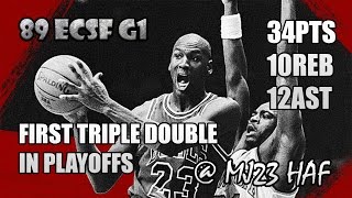 Michael Jordan Highlights 1989 ECSF Game 1 vs Knicks - 34pts, First Triple Double in Playoffs!