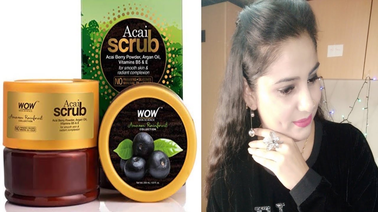 wow skin science Amazon Rainforest Acai Scrub Review and Demo in hindi