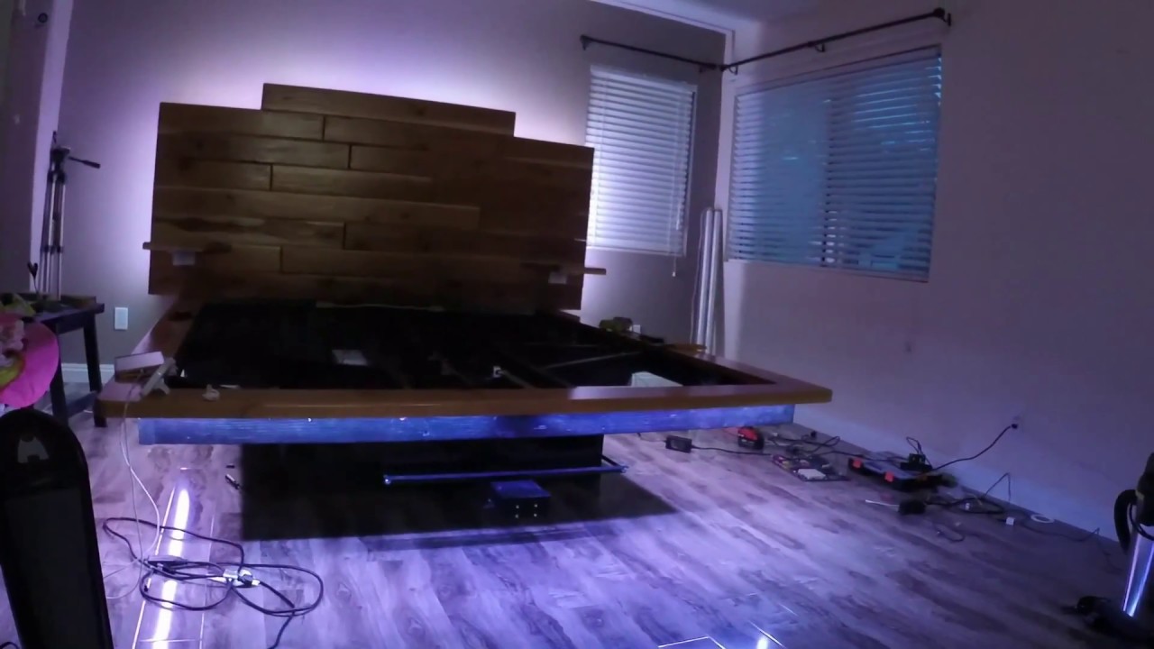 DIY FLOATING BED FRAME AND UNDER BED TV LIFT - YouTube