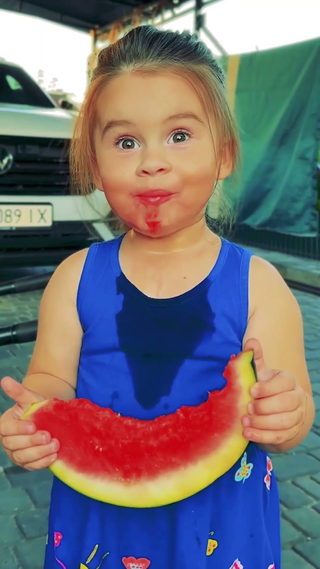 Cute baby eating watermelon ???