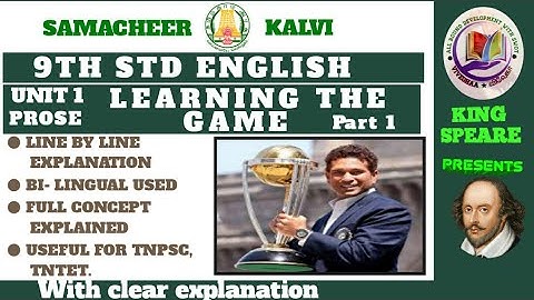 9TH ENGLISH prose unit 1 LEARNING THE GAME by Sachin Tendulkar part 1