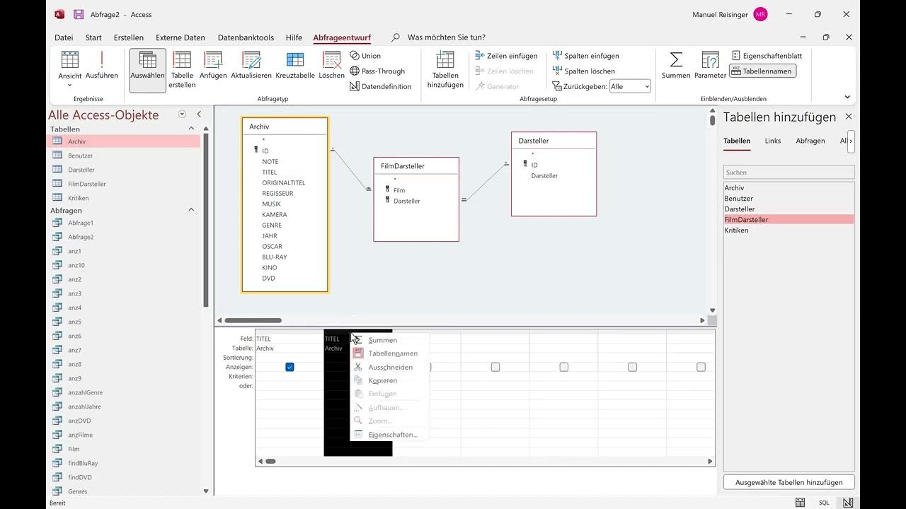 Informatik datenbanken abfragen mit mehreren tabellen mit microsoft