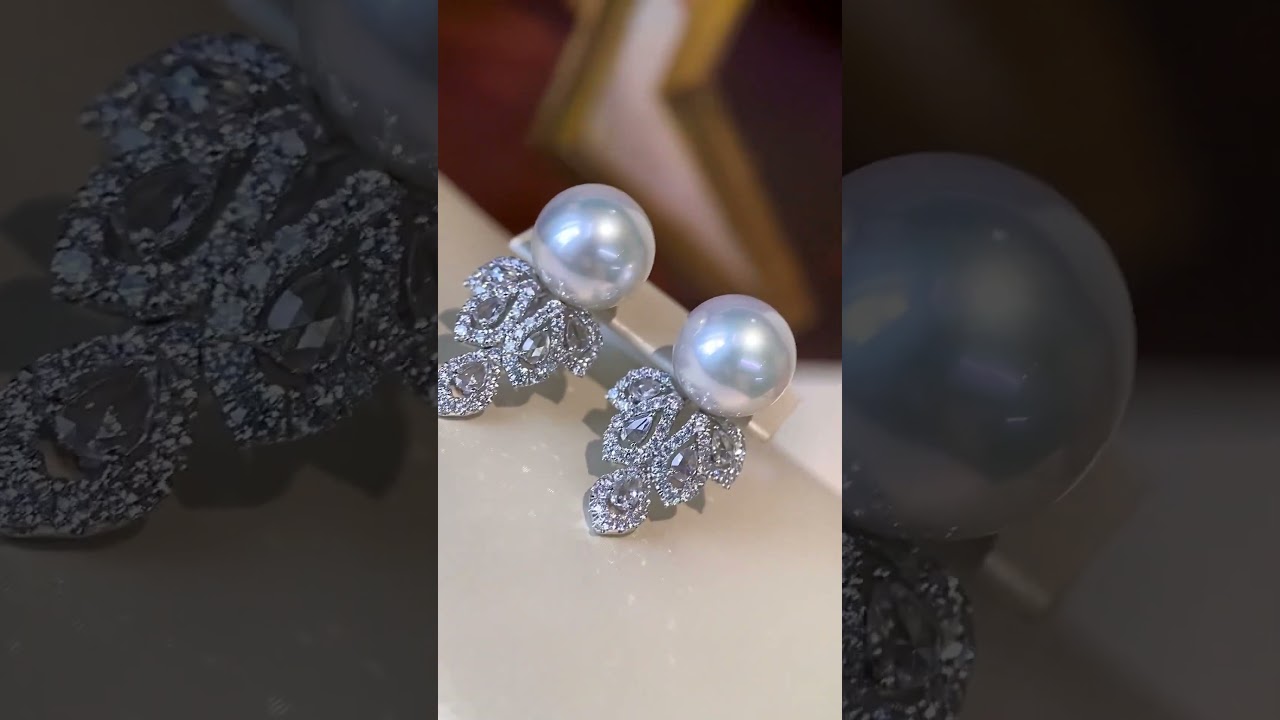 🥰VENUS | 11.0-12.0MM WHITE SOUTH SEA PEARL & DIAMOND & 18K GOLD EARRINGS. Japanese certificate 💝🎁